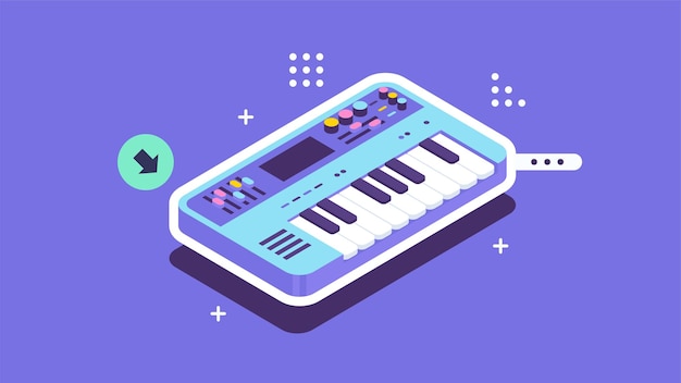 Teclado electrónico instrumentos musicales piano eléctrico lindo estilo de dibujos animados planos ilustración vectorial