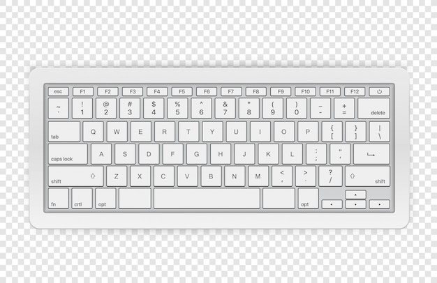 Teclado inalámbrico moderno aislado sobre fondo transparente. Vista superior