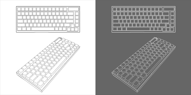 El teclado de juegos mecánicos vectoriales, el marco de alambre, la ilustración, el contorno, el dibujo de la línea, el plan aislado.