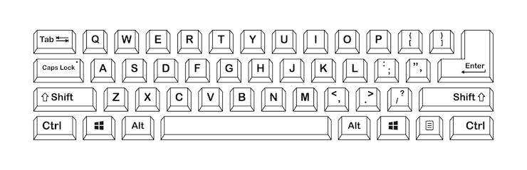 Vector teclado lineal negro teclado de computadora teclas de teclado diseño en inglés ilustración vectorial