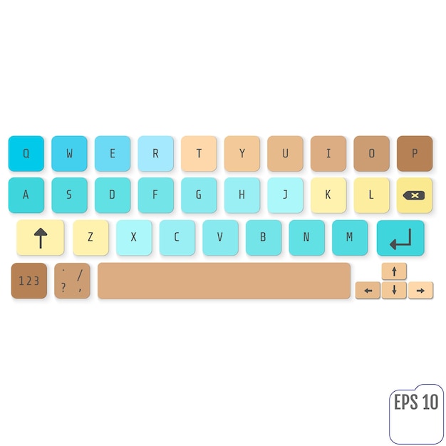 Vector teclado moderno y realista para smartphone o tablet pc con botones alfabéticos. teclado moderno vectorial. concepto para niños. para tu negocio