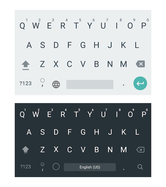 Teclado móvil para teléfono inteligente o tableta Dos plantillas de teclado claro y oscuro Ilustración vectorial
