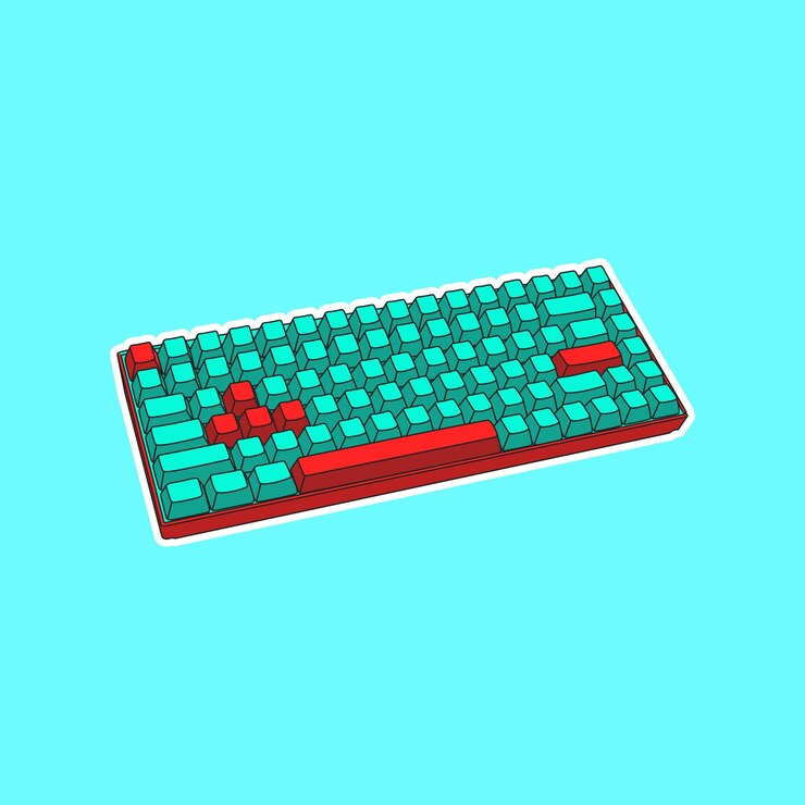 Vector teclado de oficina simple vectorial con color azul y rojo con fondo azul claro