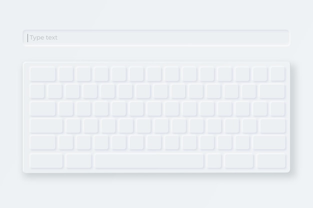 Vector teclado virtual blanco. teclado ligero en estilo neumorfo.