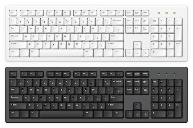 Teclados de PC blanco y negro con alfabeto qwerty en inglés