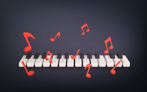 Teclas de piano 3d realistas Teclado de instrumentos musicales con notas musicales Ilustración vectorial