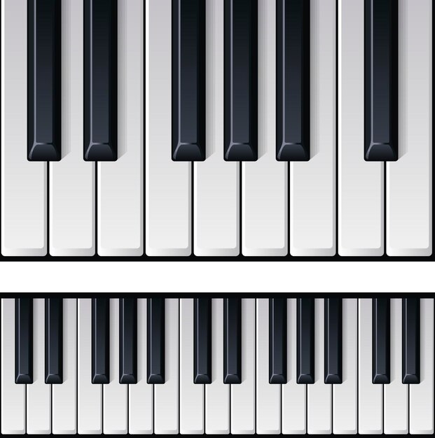 Las teclas de piano realistas detalladas y sombreadas teclado de piano sin costuras instrumento musical vista superior