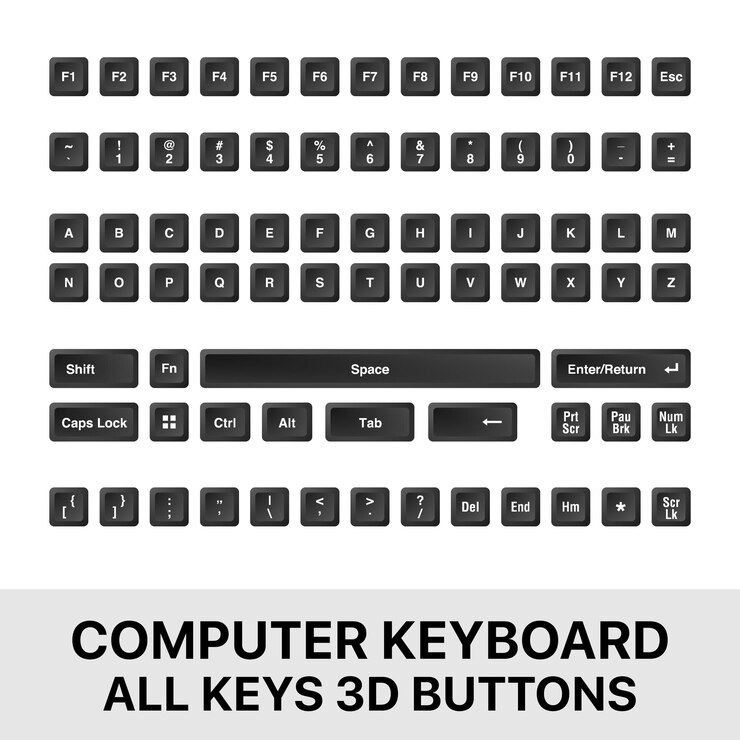 Vector teclas de teclado 3d con botones negros
