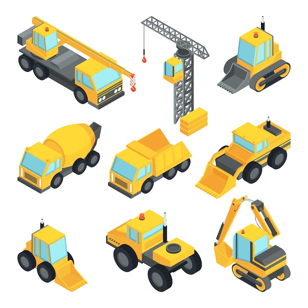 Técnica diferente para la construcción. coches isometricos