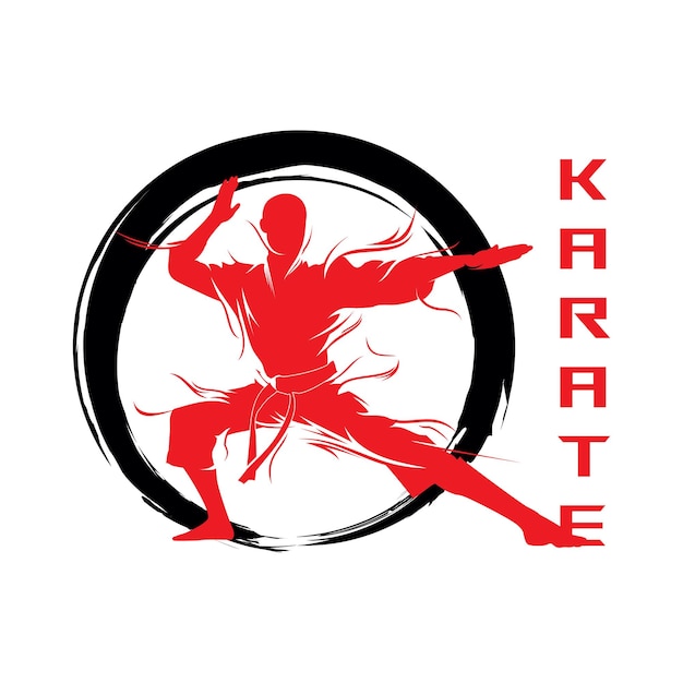 Técnica de movimiento del luchador de karate silueta con vector de efecto de viento abstracto