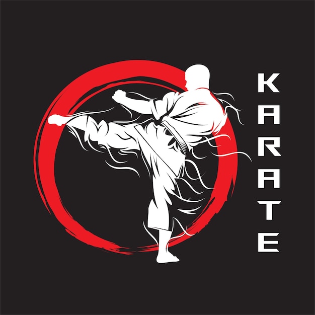 Técnica de movimiento del luchador de karate silueta con vector de efecto de viento abstracto