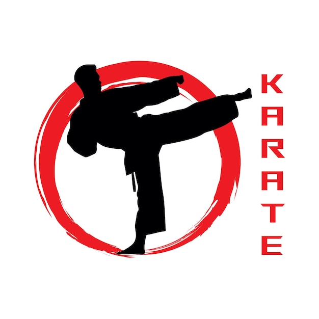 Técnica de movimiento del luchador de karate Vector de silueta