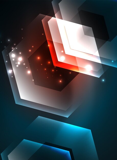 Tecno hexágonos de vidrio brillantes fondo vectorial