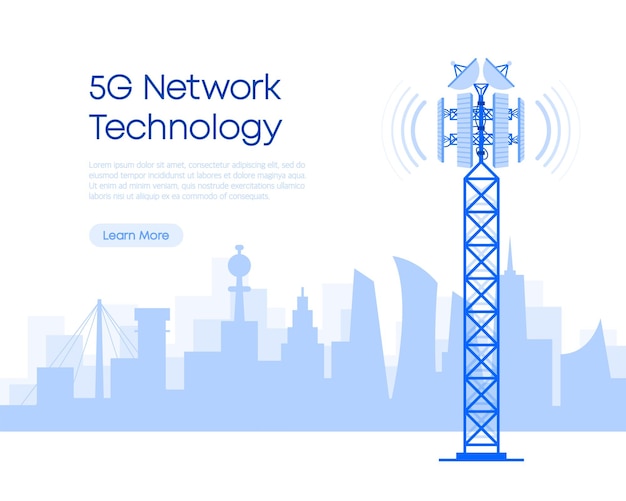 Tecnología 5g y concepto de comunicación Tecnología de red de torres 5G Ilustración vectorial
