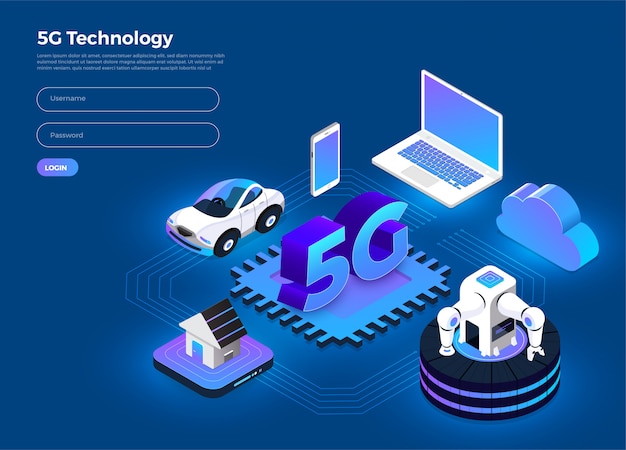 Vector tecnología 5g isométrica