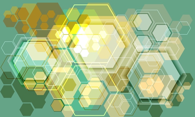 Tecnología abstracta amarillo verde hexágono sombra geométrico futurista diseño moderno fondo vector