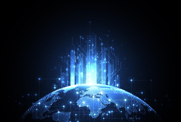 Tecnología abstracta conexión de red global Composición de puntos y líneas del mapa mundial