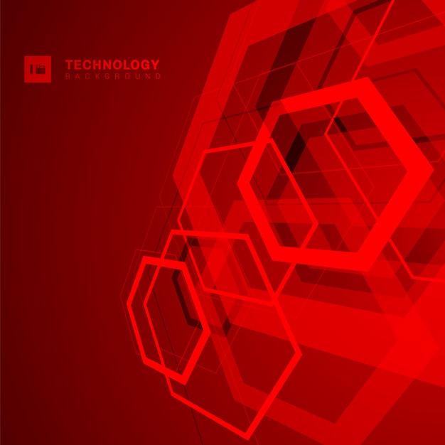 Tecnología abstracta forma hexagonal fondo rojo