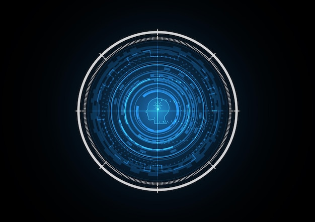 Tecnología abstracta futura bombilla cabeza humana radar seguridad círculo fondo vector ilustración