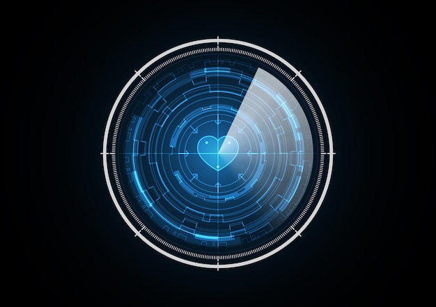 Tecnología abstracta futuro amor corazón radar seguridad círculo fondo vector ilustración