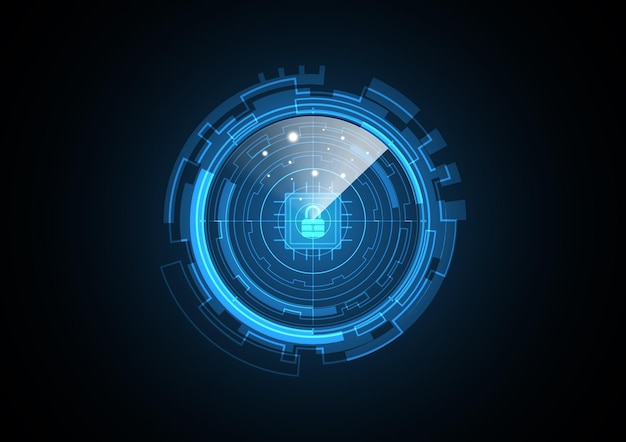 Tecnología abstracta futuro bloqueo chip radar seguridad círculo fondo vector ilustración