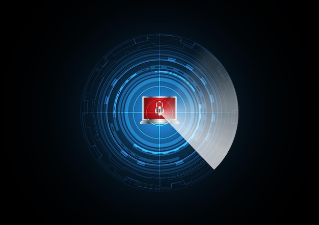 Tecnología abstracta futuro bloqueo computadora portátil radar seguridad círculo fondo vector ilustración