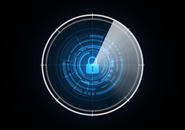 Tecnología abstracta futuro bloqueo radar seguridad círculo fondo vector ilustración