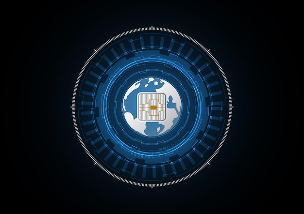 Tecnología abstracta futuro chip globo radar seguridad círculo fondo vector ilustración