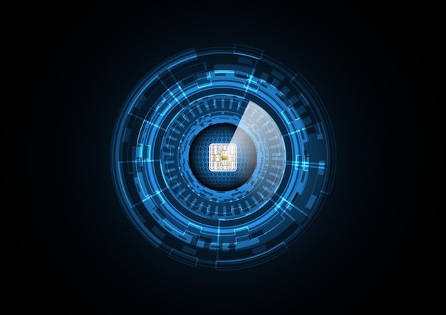 Tecnología abstracta futuro chip radar seguridad círculo fondo vector ilustración