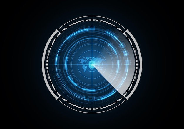 Tecnología abstracta futuro ojo de la cerradura chip mundo mapa radar seguridad círculo fondo vector ilustración