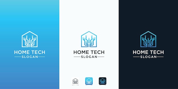 Tecnología abstracta para el hogar con logotipo de estilo de arte lineal