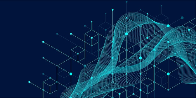 Tecnología abstracta líneas de fondo puntos y hexágonos para cartel banner cabecera pie de página