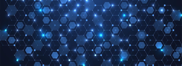 Tecnología abstracta líneas de fondo puntos y hexágonos concepto digital para el encabezado del cartel