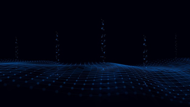 Tecnología abstracta onda de partículas Big data visualización Vector fondo oscuro con puntos voladores