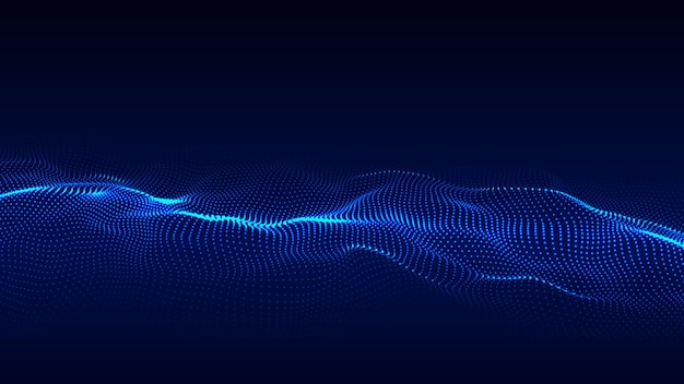 Tecnología abstracta onda de partículas visualización de grandes datos fondo oscuro vectorial con puntos y líneas de movimiento inteligencia artificial