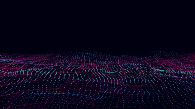 Tecnología abstracta onda de partículas visualización de grandes datos fondo oscuro vectorial con puntos de movimiento