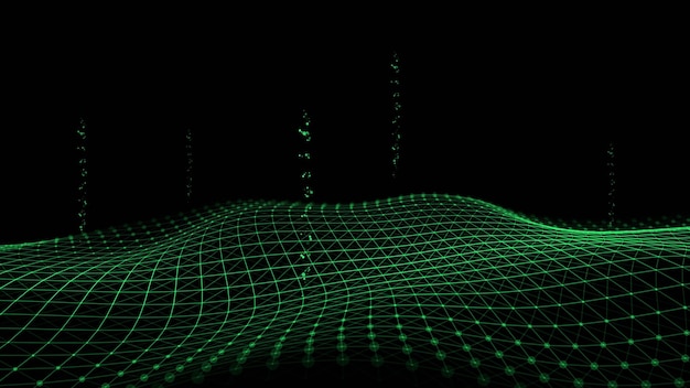 Tecnología abstracta onda de partículas visualización de grandes datos fondo oscuro vectorial con puntos voladores inteligencia artificial