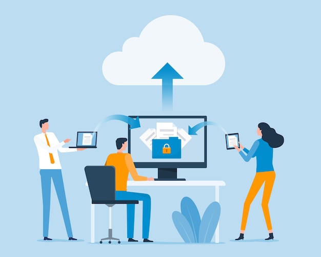 tecnología de almacenamiento de respaldo en línea de negocios y concepto de servicio de computación en la nube