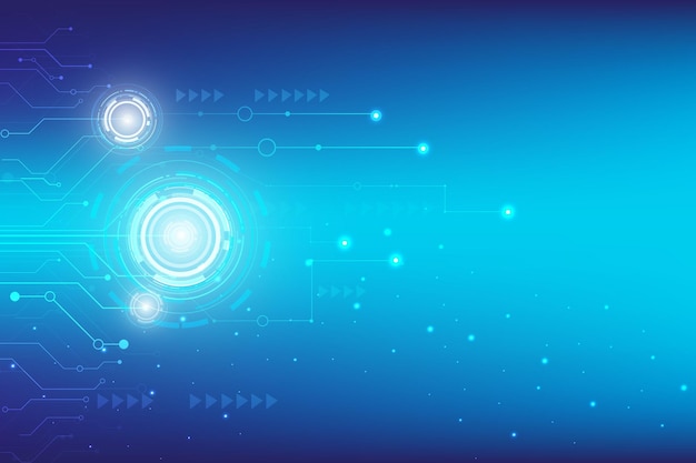Tecnología de alta tecnología digital azul con fondo de ruedas dentadas y líneas de red, vector