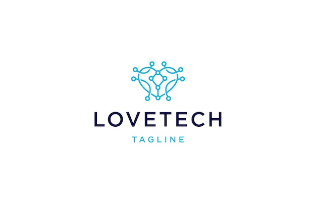 Tecnología amor con línea estilo de arte plantilla de logotipo vector plano