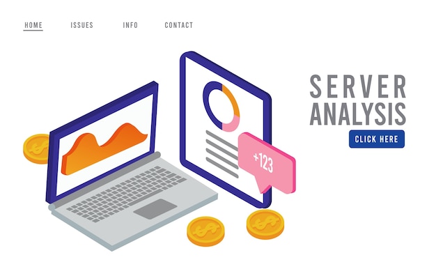 Vector tecnología de análisis de datos con dispositivos portátiles y tabletas.