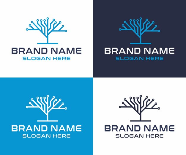 Tecnología de árbol conexión de red logotipo creativo concepto de logotipo de árbol digital almacenamiento en la nube Vector Premium