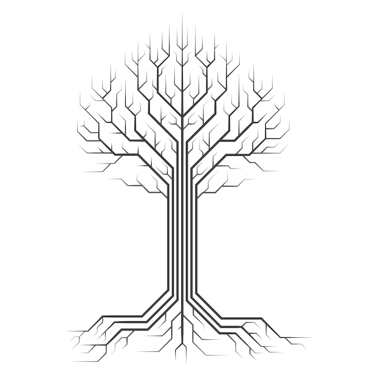 Vector tecnología de árbol de red digital líneas de árbol aisladas en fondo blanco tecnología cibernética de innovación empresarial ilustración vectorial