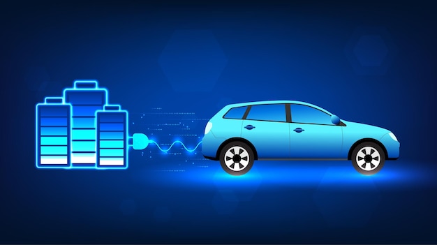 Tecnología de automóviles eléctricos un automóvil con un enchufe de energía conectado a la batería Se refiere a la tecnología