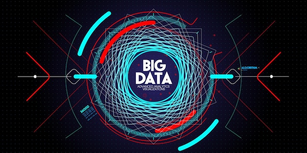 Tecnología avanzada de big data y visualización con elemento Fractal con matriz de líneas y puntos