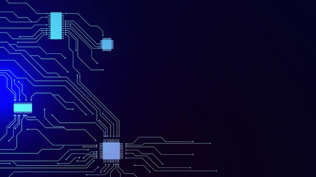 Tecnología azul abstracta con placa de circuito y concepto de microchip digital Concepto de red inteligente