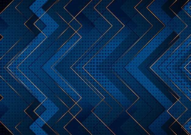 Tecnología azul y dorada flechas abstractas fondo vectorial