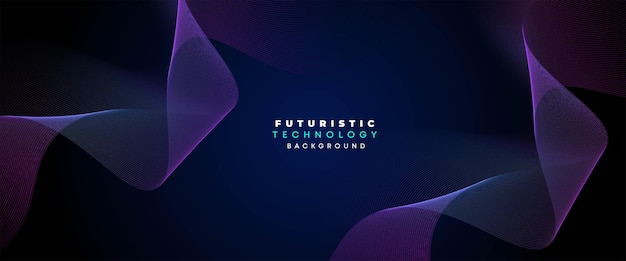Tecnología Banner digital Abstracto Gradiente púrpura y azul Líneas ondulantes Fondo geométrico futuro