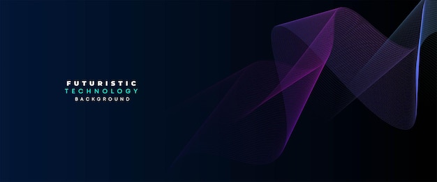 Tecnología Banner digital Abstracto Gradiente púrpura y azul Líneas ondulantes Fondo geométrico futuro