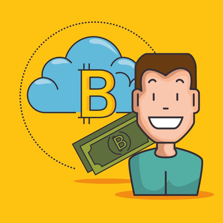 Vector tecnología blockchain y bitcoin